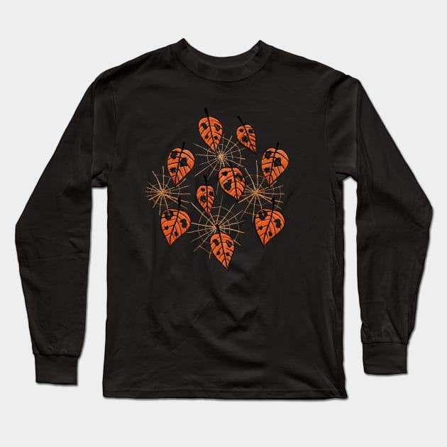 Autumn Leaves With Holes And Spiderwebs Long Sleeve T-Shirt by Boriana Giormova